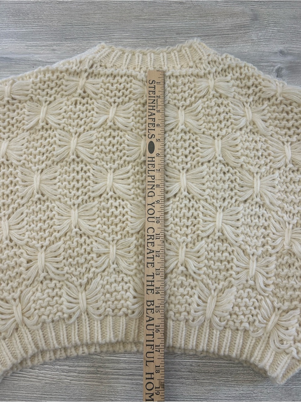 12th Tribe Cream Chunky Bow and Cable Knit Cropped Crewneck Sweater Small - Picture 8 of 9